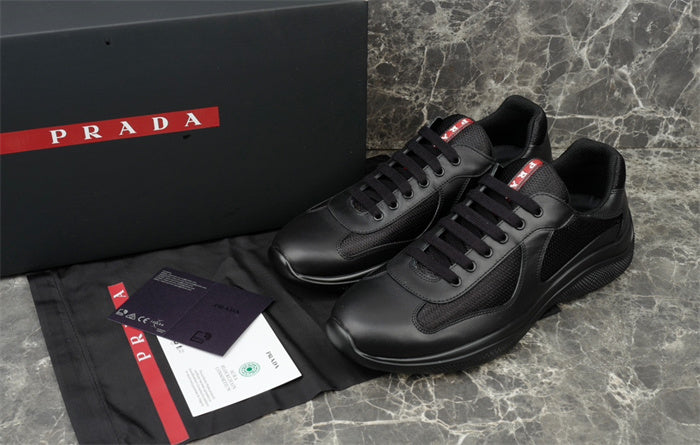 PRADA America's Cup Leather Sneakers - Black Unisex Streetwear Limited Edition