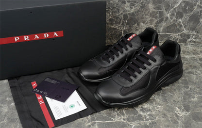 PRADA America's Cup Leather Sneakers - Black Unisex Streetwear Limited Edition