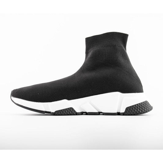 BALENCIAGA Speed Trainer - White - Black Unisex Streetwear Limited Edition - The Balenciaga Speed Trainer x Black White Black edition presents a striking monochromatic design that