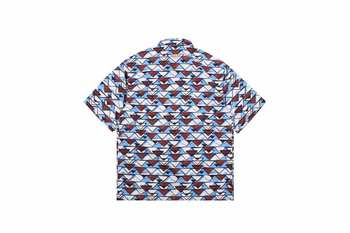 BALENCIAGA Patterned Short Sleeve Shirt Brown - Blue Unisex Streetwear Limited Edition - The BALENCIAGA PATTERNED SHORT SLEEVE SHIRT BLUE BROWN - REPLICA is the perfect fusion of