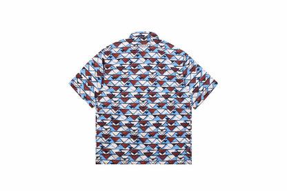 BALENCIAGA Patterned Short Sleeve Shirt Brown - Blue Unisex Streetwear Limited Edition - The BALENCIAGA PATTERNED SHORT SLEEVE SHIRT BLUE BROWN - REPLICA is the perfect fusion of