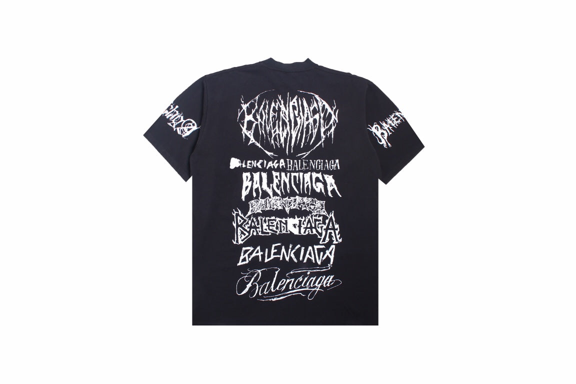 Balenciaga Multi-logo T-shirt (black) Unisex Streetwear Limited Edition - <span>Statement black t-shirt featuring multiple Balenciaga logos in various fonts and styles. This unique design