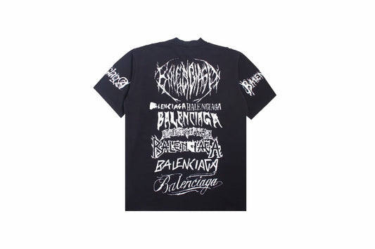 Balenciaga Multi-logo T-shirt (black) Unisex Streetwear Limited Edition - <span>Statement black t-shirt featuring multiple Balenciaga logos in various fonts and styles. This unique design