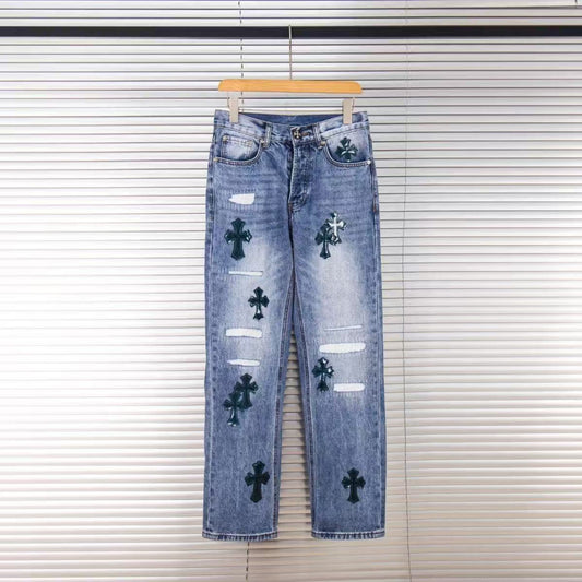 CHROME Hearts Cross Patch Jeans Denim - Black Unisex Streetwear Limited Edition