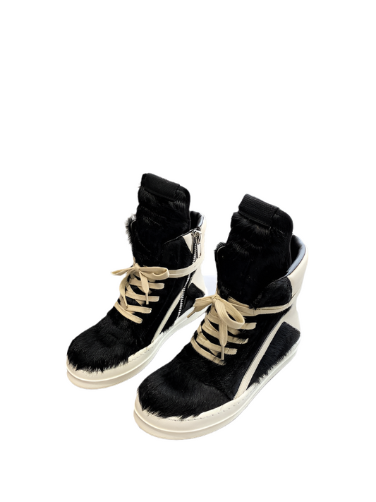Rick Owens Geobasket Sneakers - Pony Hair - Black Unisex Streetwear Limited Edition - ### Rick Owens Geobasket Sneakers - Black Pony Hair Introducing the Rick Owens Geobasket Sneakers