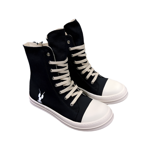 Rick Owens High-top Canvas Sneakers - Black Unisex Streetwear Limited Edition - **Rick Owens Black High-Top Canvas Sneakers** Elevate your footwear collection with the Rick Owens Black