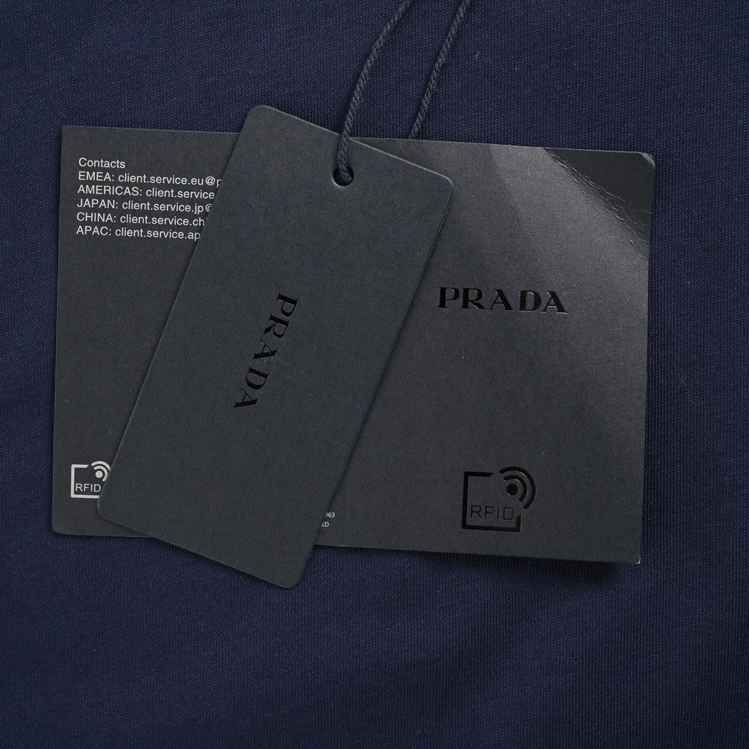 Prada Navy Contrast Trim T-Shirt - box - replica sneakers