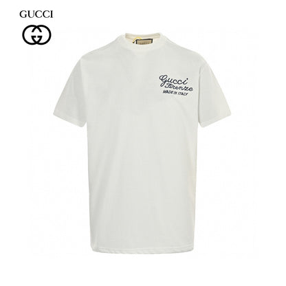 Gucci T-shirt With Script Logo - White Unisex Streetwear Limited Edition - <span>Elegant and timeless. Features 'Gucci Firenze' script and 'Made in Italy' text on the back.