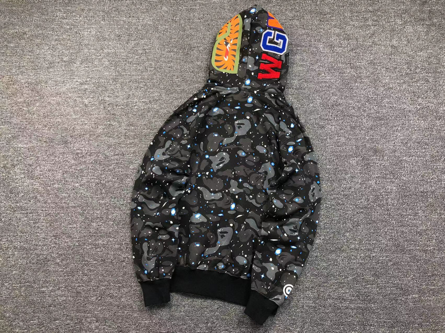 BAPE Space Camo Double Shark Full Zip Hoodie - Black Unisex Streetwear Limited Edition