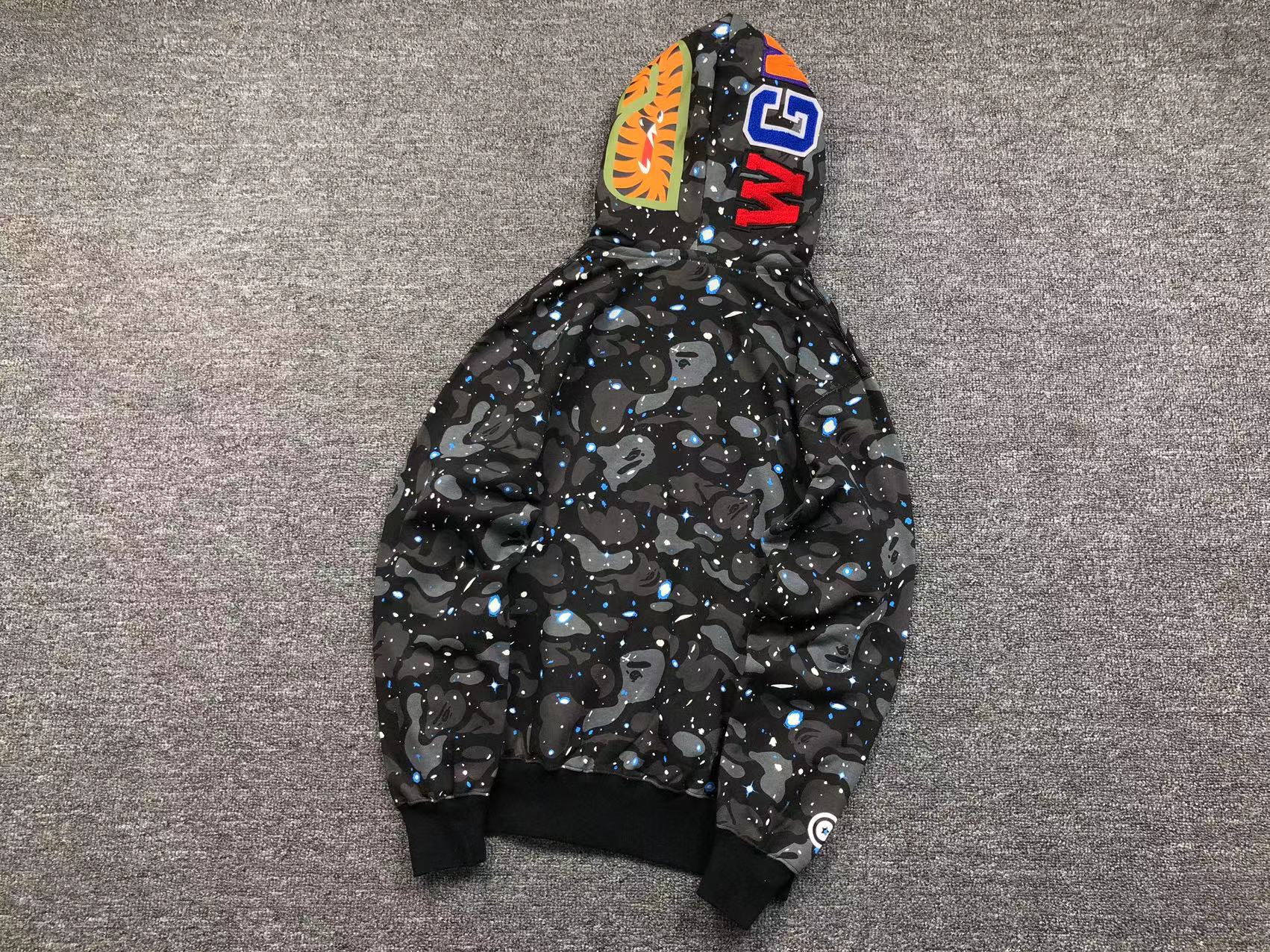 BAPE Space Camo Double Shark Full Zip Hoodie - Black Unisex Streetwear Limited Edition