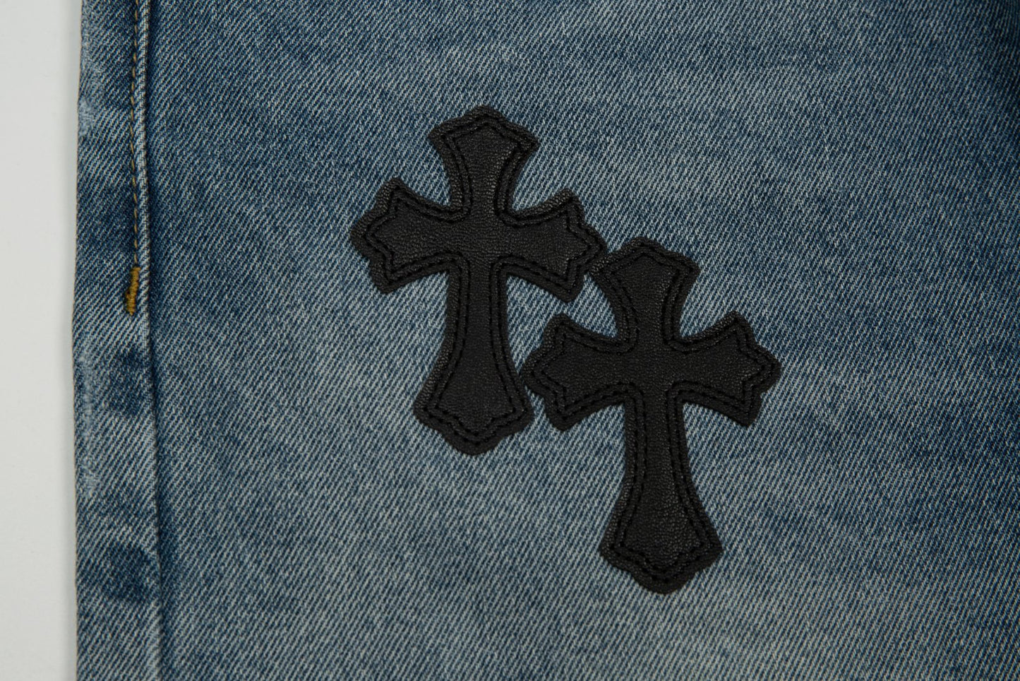 CHROME Hearts Cross Patch Edge Jorts Washed Denim - Black Unisex Streetwear Limited Edition
