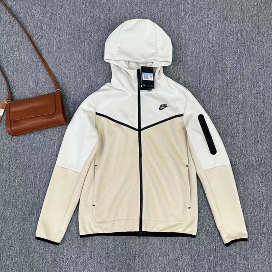 NIKE Tech Fleece Hoodie - - Grey - White Unisex Streetwear Limited Edition - The NIKE TECH FLEECE HOODIE WHITE/GREY - REPLICA delivers a perfect fusion of modern sportswear