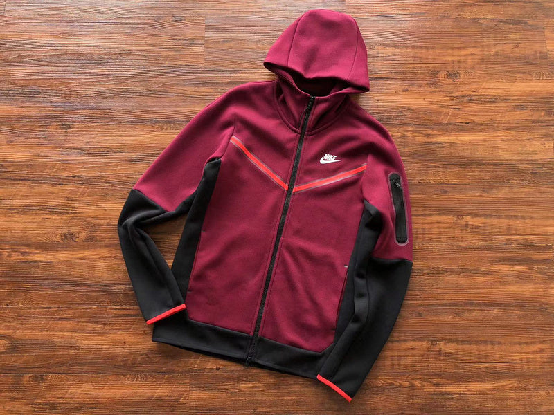 NIKE Tech Fleece Hoodie - Dark Beetroot - Phantom - Red Unisex Streetwear Limited Edition - The NIKE TECH FLEECE HOODIE DARK BEETROOT/PHANTOM - REPLICA blends modern sportswear technology with bold,