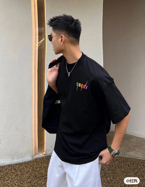 Gucci Lightning Logo T-shirt - Black Unisex Streetwear Limited Edition - <p dir='ltr'><span>This Gucci t-shirt features a vibrant lightning logo design. The black shirt showcases