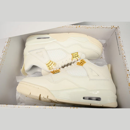 JORDAN 4 - Metallic Gold Sneakers - Red Unisex Streetwear Limited Edition - Step into the realm of luxury with the Jordan 4 x Metallic Gold, a fusion