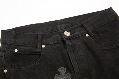 CHROME HEARTS BLACK CROSS PATCH JEANS BLACK - logo - replica sneakers