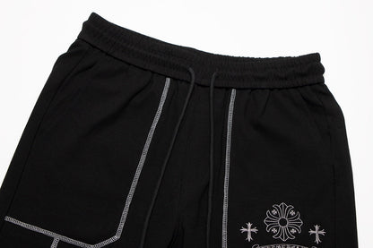 CHROME Hearts White Embroidery Shorts - Black Unisex Streetwear Limited Edition