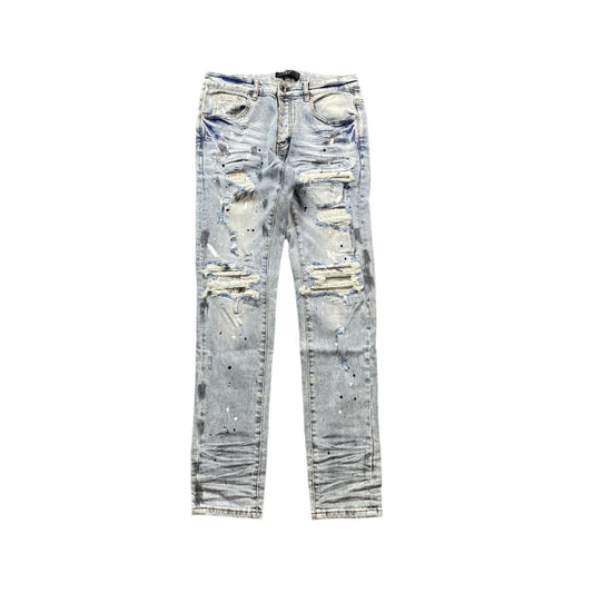 AMIRI M - 1 Painter Jeans Hoodie - Blue Unisex Streetwear Limited Edition - The AMIRI MX1 PAINTER JEANS BLUE - REPLICA combine luxury craftsmanship with raw streetwear aesthetics