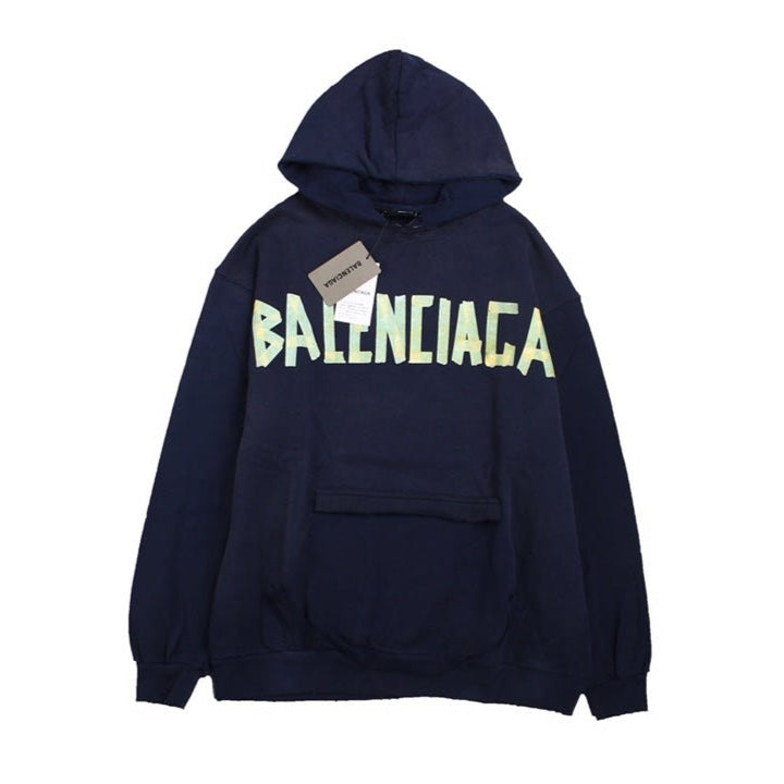 BALENCIAGA Alternative Logo Hoodie - Navy Unisex Streetwear Limited Edition
