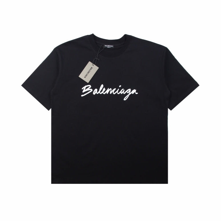 BALENCIAGA Calligraphy Logo T-shirt - Black Unisex Streetwear Limited Edition