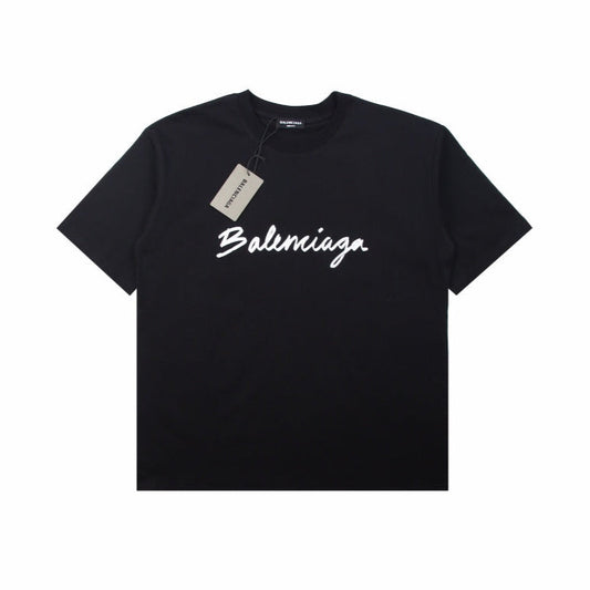 BALENCIAGA Calligraphy Logo T-shirt - Black Unisex Streetwear Limited Edition