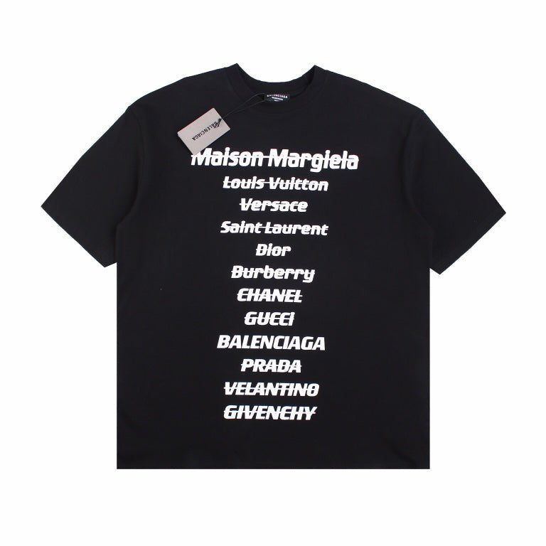 BALENCIAGA Designer Names T-shirt - Black Unisex Streetwear Limited Edition - The BALENCIAGA DESIGNER NAMES T-SHIRT BLACK - REPLICA is a bold tribute to high-fashion heritage