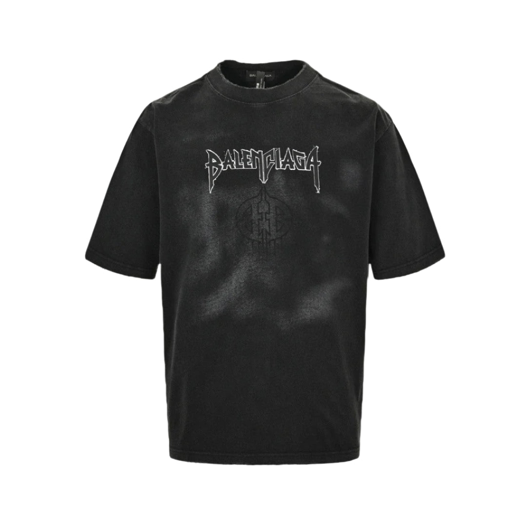 BALENCIAGA Distressed Logo T-shirt - Black Unisex Streetwear Limited Edition