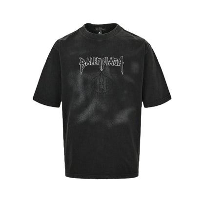 BALENCIAGA Distressed Logo T-shirt - Black Unisex Streetwear Limited Edition
