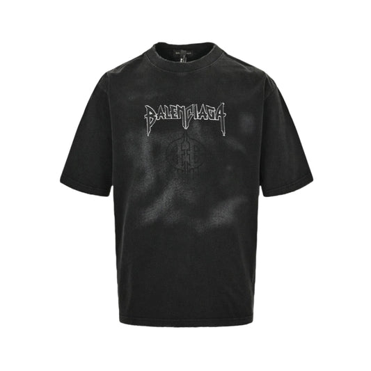 BALENCIAGA Distressed Logo T-shirt - Black Unisex Streetwear Limited Edition