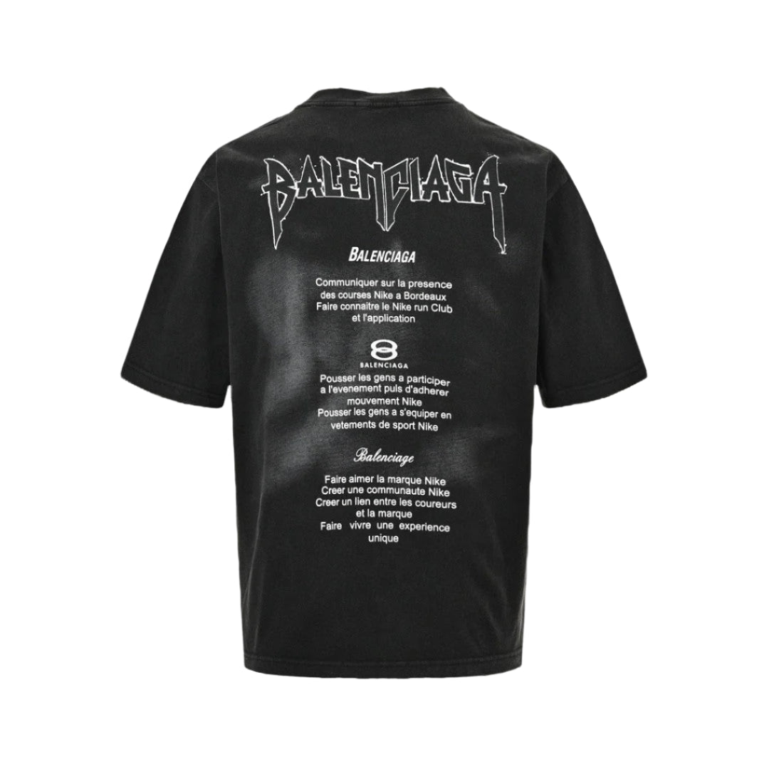 BALENCIAGA Distressed Logo T-shirt - Black Unisex Streetwear Limited Edition