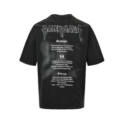 BALENCIAGA Distressed Logo T-shirt - Black Unisex Streetwear Limited Edition