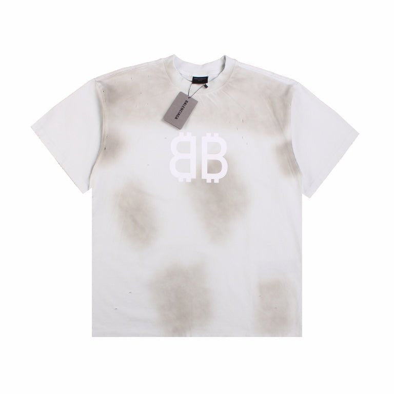 BALENCIAGA Distressed Logo T-shirt Grey - White Unisex Streetwear Limited Edition - The BALENCIAGA DISTRESSED LOGO T-SHIRT WHITE GREY - REPLICA merges luxury streetwear with a grunge-inspired