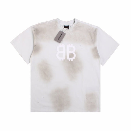 BALENCIAGA Distressed Logo T-shirt Grey - White Unisex Streetwear Limited Edition - The BALENCIAGA DISTRESSED LOGO T-SHIRT WHITE GREY - REPLICA merges luxury streetwear with a grunge-inspired