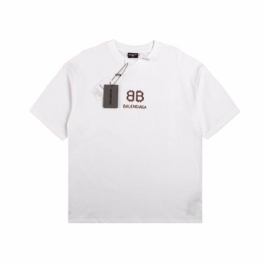BALENCIAGA Double B Logo T-shirt - White Unisex Streetwear Limited Edition - The BALENCIAGA DOUBLE B LOGO T-SHIRT WHITE - REPLICA embodies luxury minimalism with a sleek