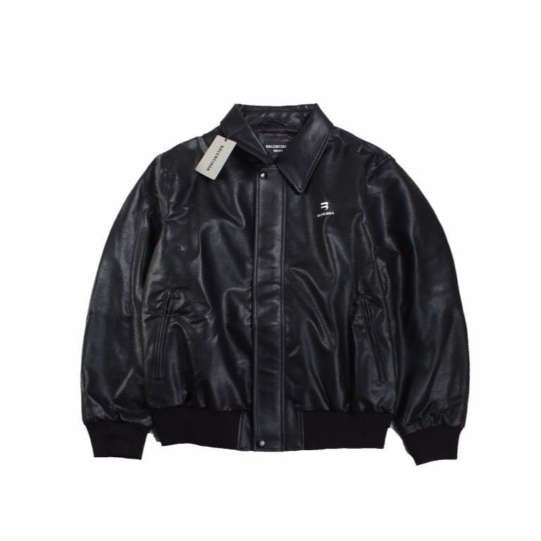 BALENCIAGA Fau - Leather Jacket - Black Unisex Streetwear Limited Edition