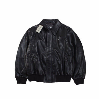 BALENCIAGA Fau - Leather Jacket - Black Unisex Streetwear Limited Edition