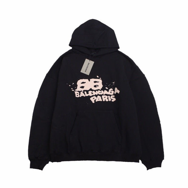 BALENCIAGA Graffiti Logo Hoodie - Black Unisex Streetwear Limited Edition