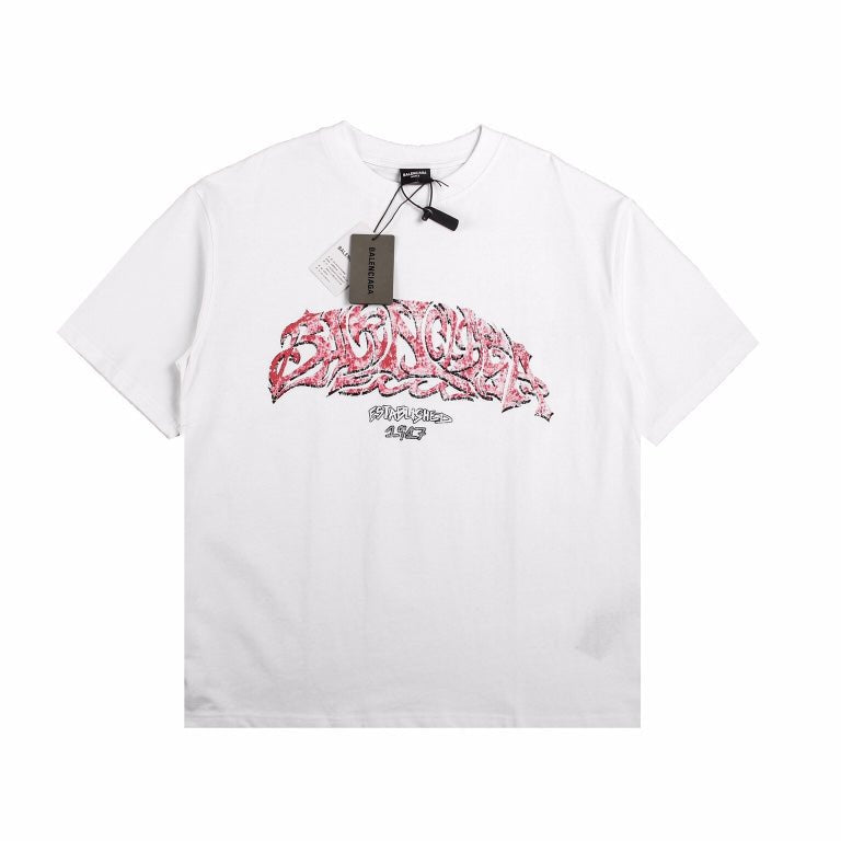 BALENCIAGA Graffiti Logo T-shirt - White Unisex Streetwear Limited Edition - The BALENCIAGA GRAFFITI LOGO T-SHIRT WHITE - REPLICA blends luxury fashion with raw street art