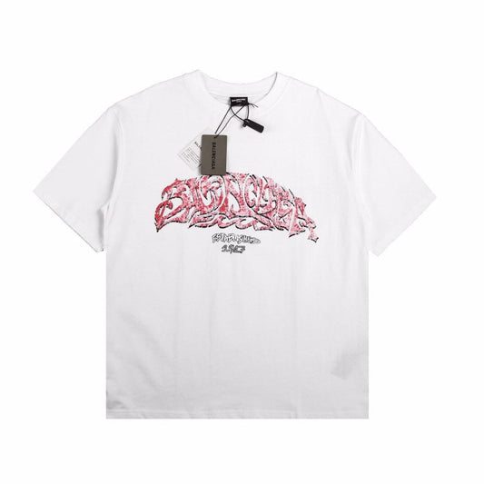 BALENCIAGA Graffiti Logo T-shirt - White Unisex Streetwear Limited Edition - The BALENCIAGA GRAFFITI LOGO T-SHIRT WHITE - REPLICA blends luxury fashion with raw street art