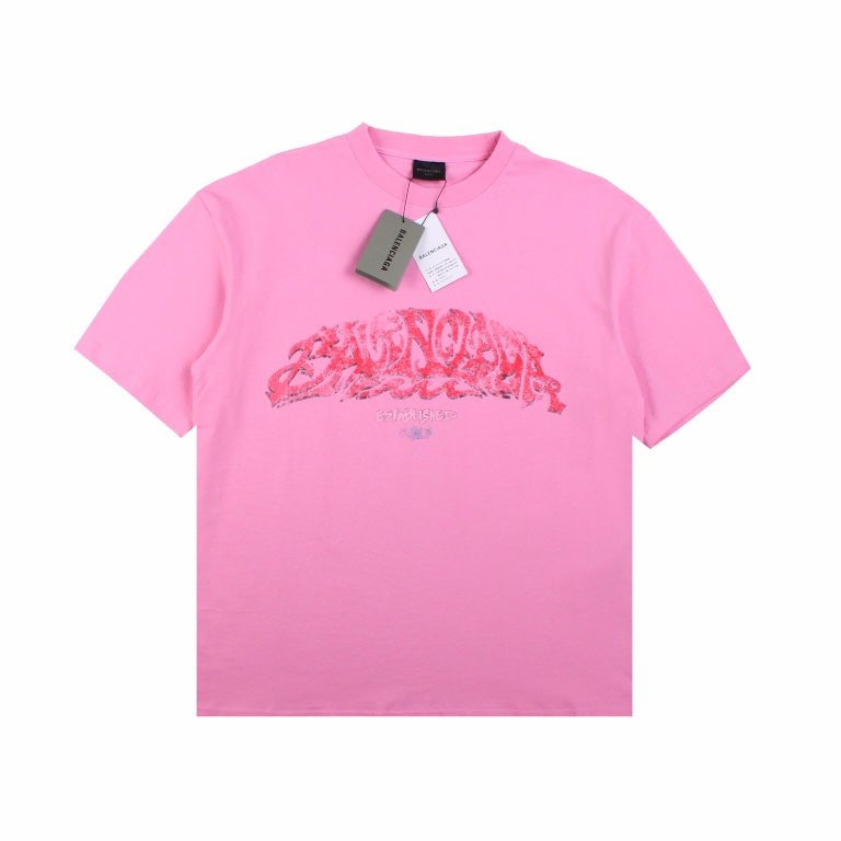 BALENCIAGA Graffiti T-shirt - Pink Unisex Streetwear Limited Edition - The BALENCIAGA GRAFFITI T-SHIRT PINK - REPLICA merges high-fashion streetwear with bold artistic expression ,