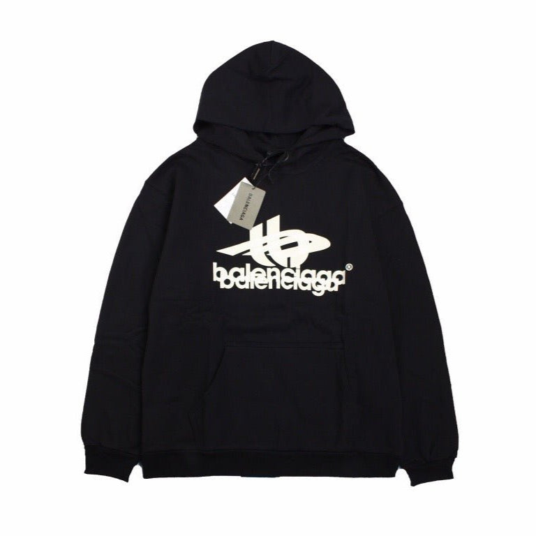 BALENCIAGA Graphic Logo Hoodie - Black Unisex Streetwear Limited Edition