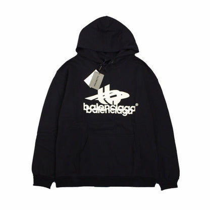 BALENCIAGA Graphic Logo Hoodie - Black Unisex Streetwear Limited Edition