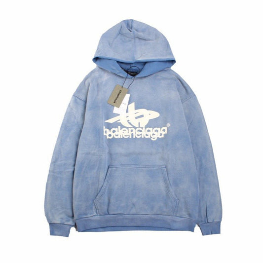 BALENCIAGA Graphic Logo Hoodie - Blue Unisex Streetwear Limited Edition