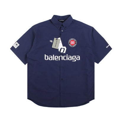 BALENCIAGA Logo Design Button-up Shirt - Navy Unisex Streetwear Limited Edition - The BALENCIAGA LOGO DESIGN BUTTON-UP SHIRT NAVY - REPLICA blends high-fashion tailoring with modern streetwear