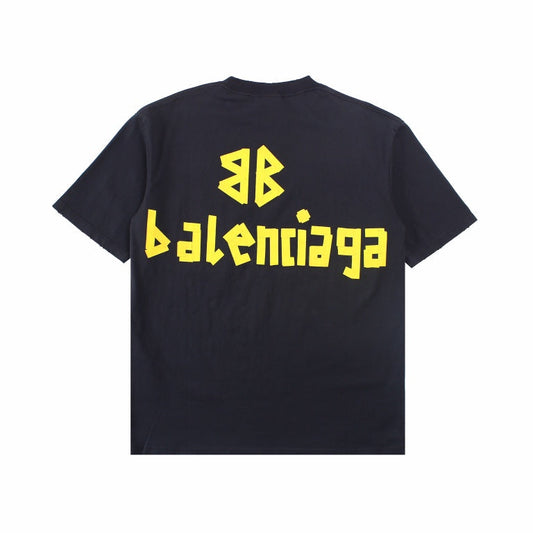 BALENCIAGA Logo T-shirt Yellow - Black Unisex Streetwear Limited Edition - The BALENCIAGA LOGO T-SHIRT BLACK YELLOW - REPLICA blends luxury minimalism with bold streetwear aesthetics