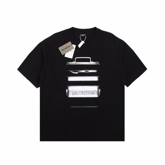 BALENCIAGA Metallic Design T-shirt - Black Unisex Streetwear Limited Edition - The BALENCIAGA METALLIC DESIGN T-SHIRT BLACK - REPLICA merges luxury streetwear with a futuristic edge