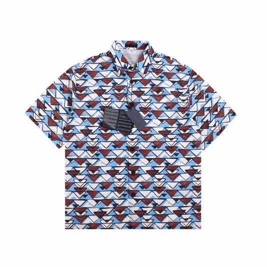 BALENCIAGA Patterned Short Sleeve Shirt Brown - Blue Unisex Streetwear Limited Edition - The BALENCIAGA PATTERNED SHORT SLEEVE SHIRT BLUE BROWN - REPLICA is the perfect fusion of