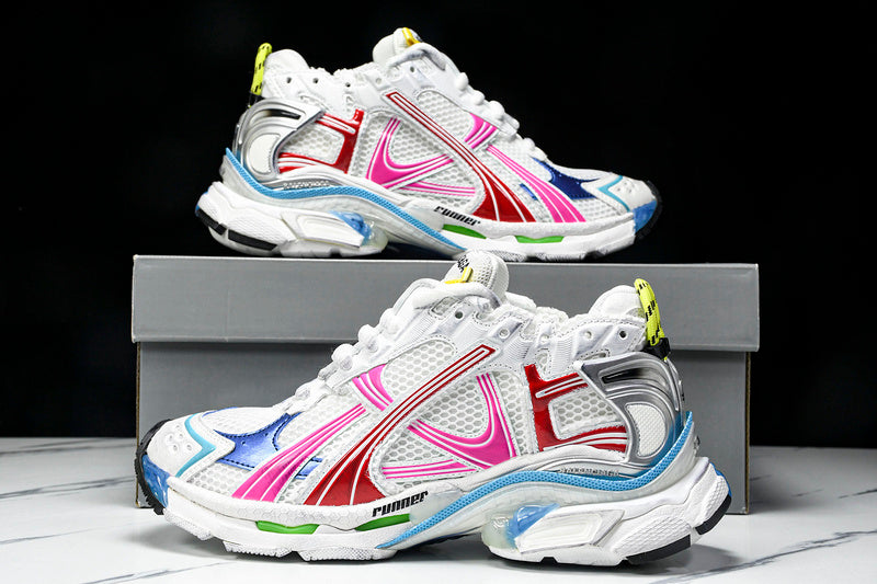 BALENCIAGA Runner - Multicolor - White Unisex Streetwear Limited Edition - The BALENCIAGA RUNNER x WHITE MULTICOLOR - REPLICA is a bold fusion of high-fashion aesthetics
