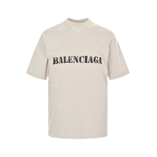 BALENCIAGA Stencil Logo T-shirt - Beige Unisex Streetwear Limited Edition