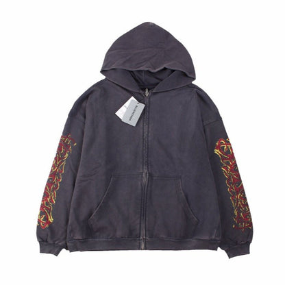 BALENCIAGA Zip-up Hoodie Washed - Grey Unisex Streetwear Limited Edition